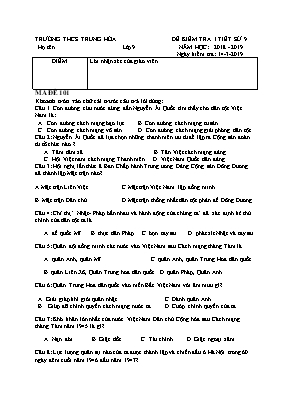 Bộ đề kiểm tra 1 tiết môn Lịch sử Lớp 9 - Năm học 2018-2019 - Trường THCS Trung Hòa (Có đáp án)